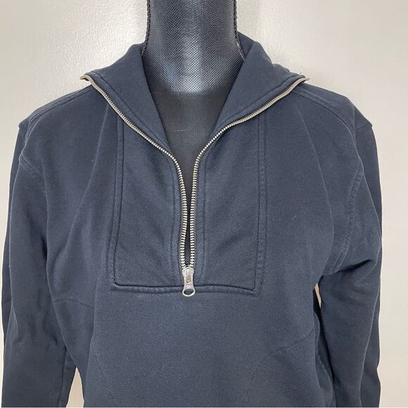 Everlane Sweatshirt 1/2 Zip Up Organic Cotton Cropped Mock Neck Black Size XS - Picture 2 of 9